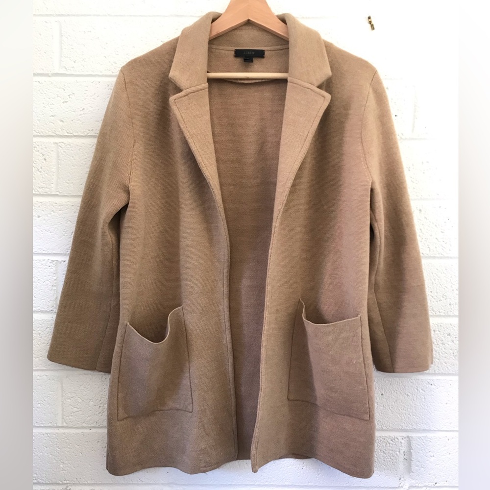 J. Crew Sophie Tan Sweater Blazer %100 merino wool